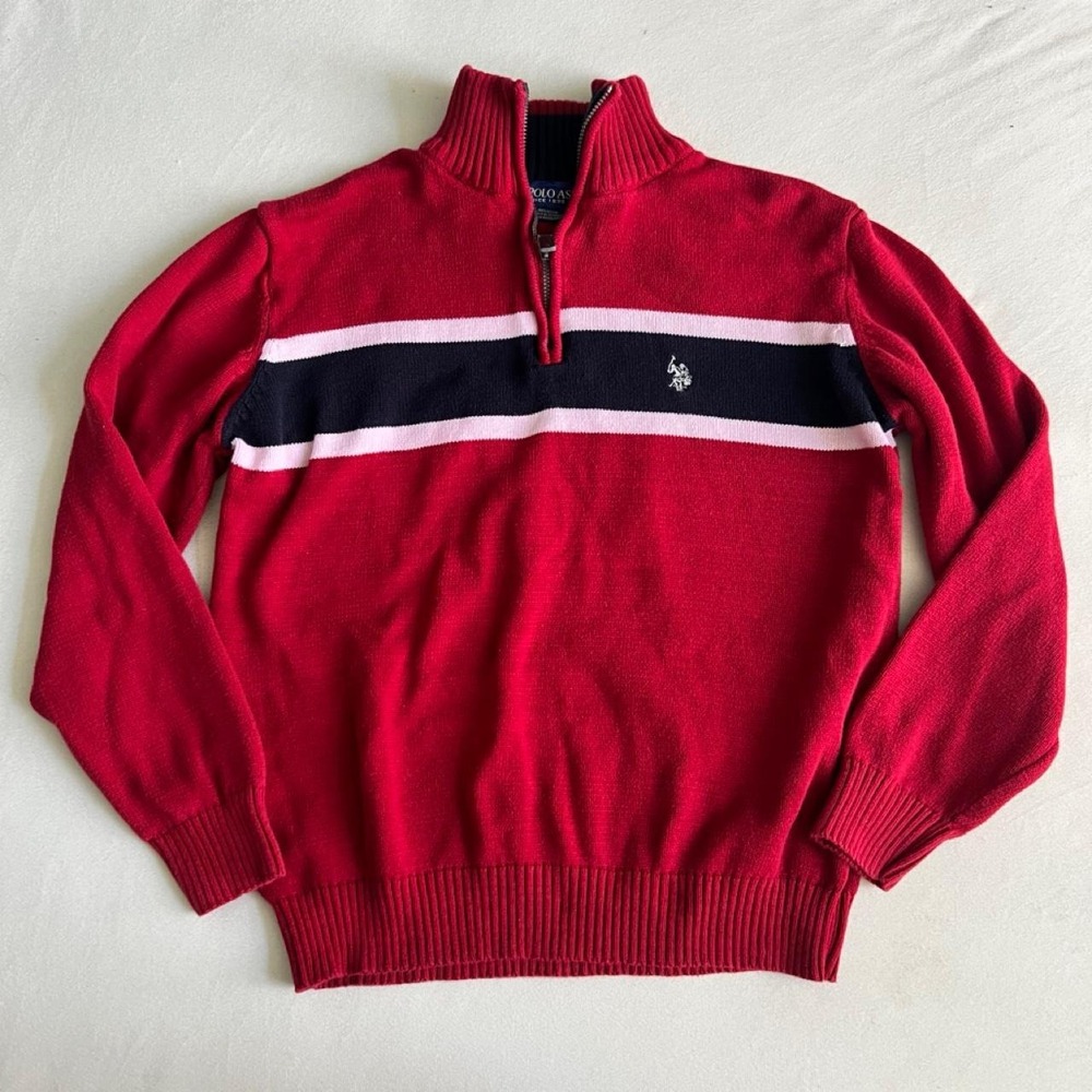 U.S. Polo Assn. Red 1/4 Zip Knit 🧶 Sweater Regal Luxury Designer Y2k Preppy